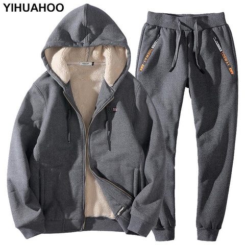 Winter Tracksuit Men 7XL 8XL Two Pieces Clothing Set Casual Track Suit Sweatsuit Thick Fleece Fur Cotton Hoodies Sweatshirt Men