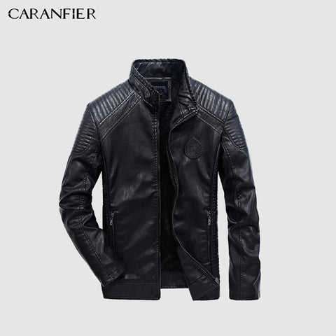 CARANFIER Mens Leather Jackets Autumn Winter PU Coat Men Plus Velvet Outerwear Biker Motorcycle Male Classic Black Jacket M-5XL