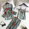 ZOOLIM 2018 New 3 PCS Women Pajamas Sets with Pants Sexy Pyjama Satin Flower Print Nightwear Silk Negligee Sleepwear Pyjama