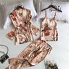ZOOLIM 2018 New 3 PCS Women Pajamas Sets with Pants Sexy Pyjama Satin Flower Print Nightwear Silk Negligee Sleepwear Pyjama