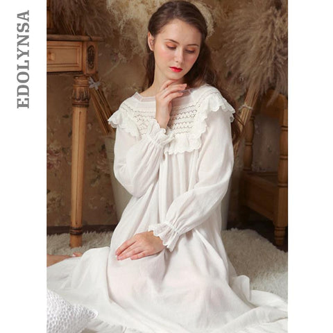 Victorian Draped Nightdress Vintage Long Nightgown Autumn Sleepwear Women Night Wear Sleep Shirt Home Dress Cotton Homewear T344
