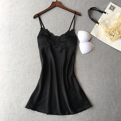 Fiklyc brand women's lace hollow out sexy nightgowns and sleepshirts high grade bra padded nightwear satin mini nightdress HOT