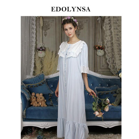 Cotton Nightgown Plus Size Vintage Sleepwear Victorian Home Dress Luxury Medieval Nightwear Women Sleep Lounge Home Clothes H678