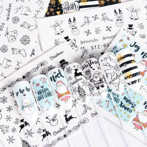 1pcs Water Nail Decals Xmas New Year Decorations Stickers For Nails Santa Claus Gift Sliders Tattoo Manicure Decor TRSTZ797-808