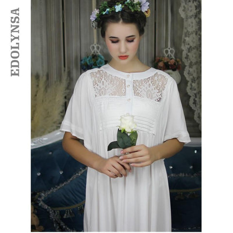Palace Style Vintage Nightgown Women Sleepwear Victorian Dress Plus Size Sleep Lounge Nightdress  Long Cotton Nightshirt T305