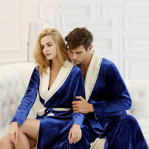 Women and Man Couples Robe Winter Long Bathrobe Male Upscale Polyester Fiber Pajamas Nightgown Sleepwear Mens and Wome Soft Robe