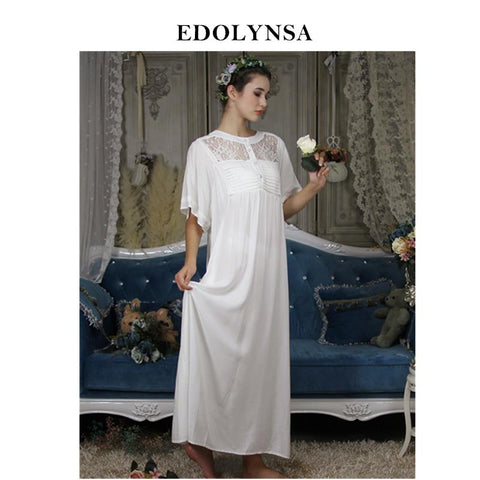 Early Autumn Sleepwear Long Nightgown Vintage Night Dress Plus Size Short Sleeve Patchwork Sleepdress Princess Nightdress H684