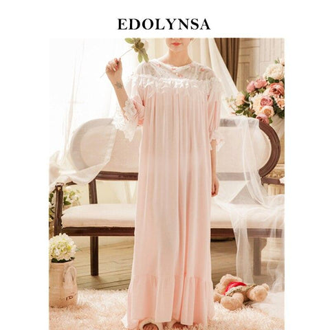 Nightgowns Sleepshirts Sweet Home Dress Sleep Lounge Long Nightdress Lace Sleepwear Vintage Nightgown Female Sleep Lounge #L127