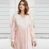 Luxury Sleepwear Women Autumn Home Wear Elegant Nightgown Vintage Lace V-Neck Long Sleeve Mid-Calf Length White Night Dress H781