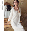 Vintage Square Collar Three Quarter Sleeve Night Wear Midi Dress Women Autumn Sleepwear Long Cotton Nightgown Nightdress T362