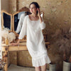 Vintage Square Collar Three Quarter Sleeve Night Wear Midi Dress Women Autumn Sleepwear Long Cotton Nightgown Nightdress T362