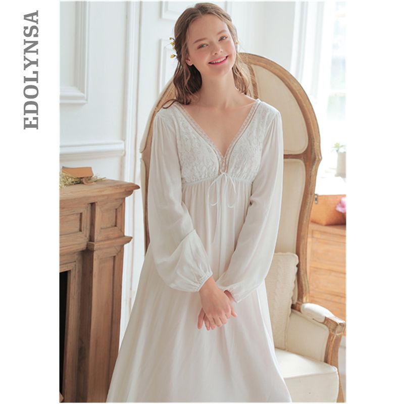 cotton sexy sleep dress Vintage Sexy Sleepwear Women Cotton Medieval Nightgown White Deep V Ne – basicutensils