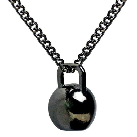 MDNEN Kettlebell Pendant Necklace Black Stainless Steel Chain Weight Lifting Fitness Hippie Power Necklace Men Workout Jewelry