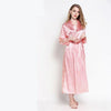 Hot Sale Pink Women Long Nightwear Sexy Wedding Bride Bridesmaid Robe Satin Home Dress Lace V-neck Nightgown For Lady One Size