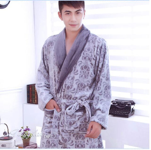 Pajamas Men's Thickened Flannel Male Winter Long Sleeved Bathing Nightgowns Women's Coral Fleece Adult Warm Homewear D-2097