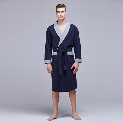 Men Robe Newly Long Sleeve Kimono Bathrobe Gown Loose Sleepwear Home Clothes Casual Nightwear Nightgown With Pocket XL XXL