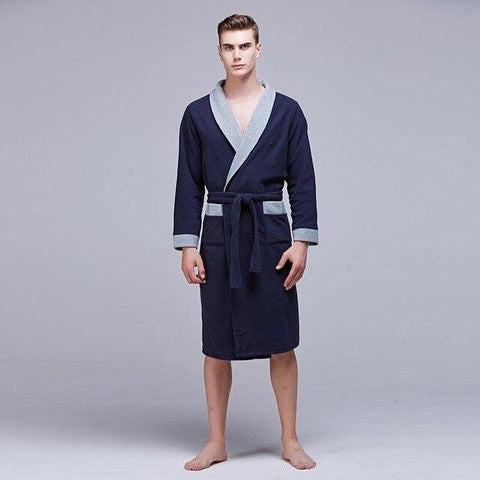 Men Robe Newly Long Sleeve Kimono Bathrobe Gown Loose Sleepwear Home Clothes Casual Nightwear Nightgown With Pocket XL XXL