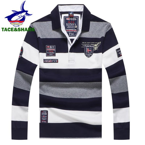 TACE&SHARK Brand 2018 New Style Fashion Shark Long Sleeve Polo Men Stripe Camisa Masculina Polo Clothing Casual Business Homme