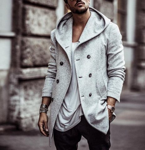 ZOGAA 2018 Mens Trench Coat Long Wool Overcoat Double-breasted  Autumn Hooded Coat Men Windbreaker Casual Jacket Men Outwear
