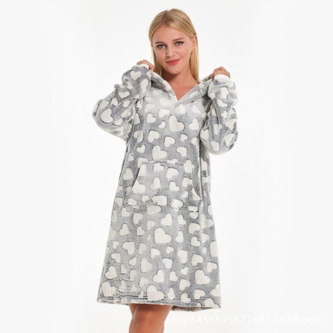 New Winter Hooded Nightgown Female Sleepwear Coral Fleece Nightdress Thicken Warm Nightwear Home Dress Long Sleeve Negligee