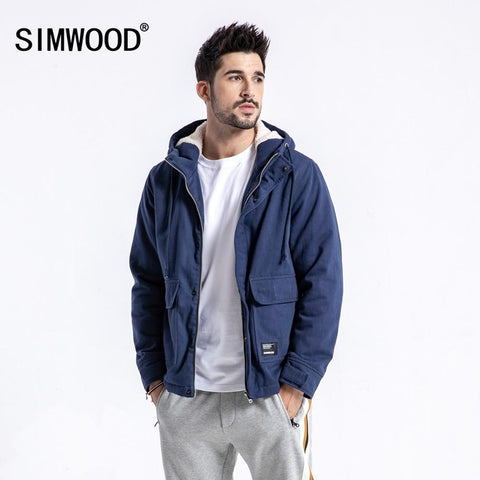 SIMWOOD Brand Winter Jacket Men Casual Slim Fit Thick Coats Fashion Hooded Velvet Parka Mens Plus Size Clothes Male 180531