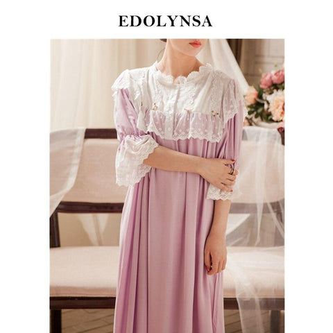 Nightgowns Sleepshirts Sweet Home Dress Sleep Lounge Long Nightdress Lace Sleepwear Vintage Nightgown Female Sleep Lounge #L126