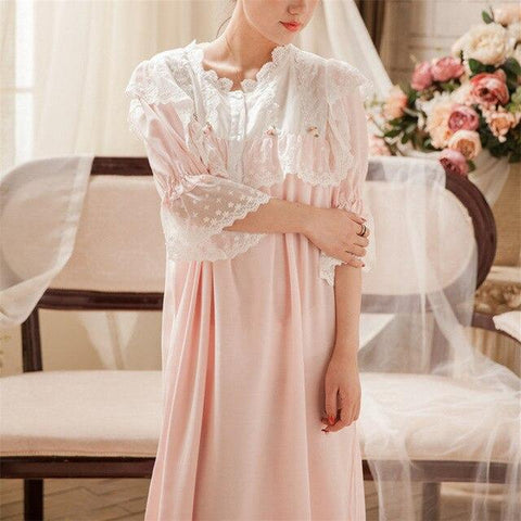 Nightgowns Sleepshirts Sweet Home Dress Sleep Lounge Long Nightdress Lace Sleepwear Vintage Nightgown Female Sleep Lounge #L126