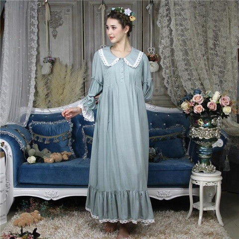 Cotton Sleep Lounge Vintage Night Dress Autumn Women Sleepwear Dress Nightdress Homewear Princess Long Nightgown Sleepshirt H682
