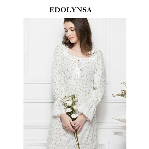 Nightgowns Sleepshirts 2019 Home Dress Nightdress Sleepwear Print Sleep Lounge Vintage Nightgown Female Lace Nightwear #H303