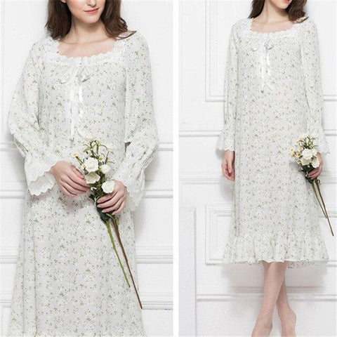 Nightgowns Sleepshirts 2019 Home Dress Nightdress Sleepwear Print Sleep Lounge Vintage Nightgown Female Lace Nightwear #H303