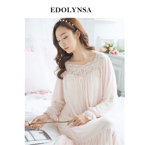 Nightgowns Sleepshirt 2019 Lace Sleepwear Vintage Nightdress Indoor Clothing Nightwear Solid Nightgown Female Home Dress #H309