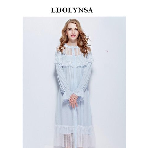 2019 White Sleep Lounge Women Sleepwear Indoor Clothing Long Nightgowns Sexy Lace Home Dress Vintage Nightdress With Mesh #P92