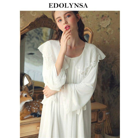 Vintage Princess Style Sleepwear Women Autumn 2019 Fashion Cotton Lounge Wear Home Dress Night Clothes Lace Long Nightgown H764