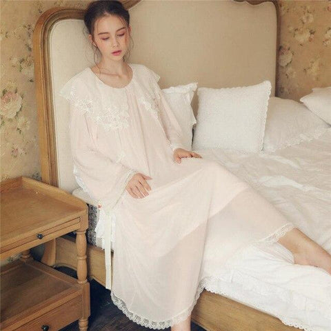 Vintage Princess Style Sleepwear Women Autumn 2019 Fashion Cotton Lounge Wear Home Dress Night Clothes Lace Long Nightgown H764