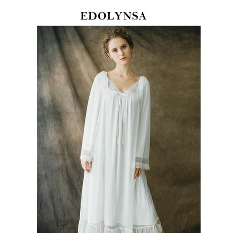 Nightgowns Sleepshirt 2019 Sleepwear Solid Nightdress Vintage Nightwear Home Dress Lace Indoor Clothing Nightgown Female #H365