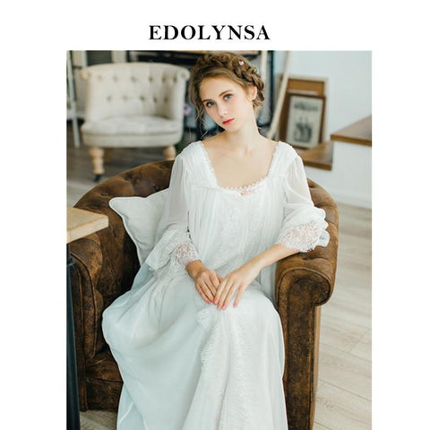 Lace Nightgowns Sleepshirts 2019 Home Dress Sexy Nightwear Women Sleepwear Vintage Nightgown Female Solid Sleep Lounge #H356