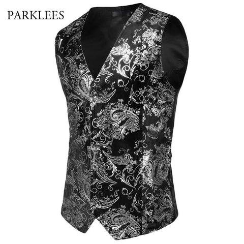 Paisley Flower Steampunk Suit Vest Men 2018 Classic V Neck Slim Fit Single Breasted Flannel Waistcoat Mens Marriage Gilet Homme