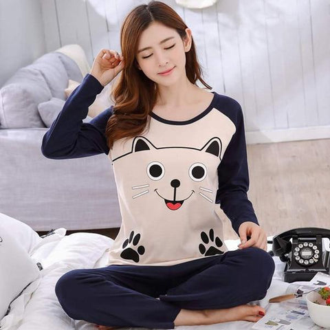 JULY'S SONG Women Pajamas Set Spring Autumn New Thin Cartoon Printed Long Sleeve Cute Sleepwear Casual Homewear Female Pyjamas