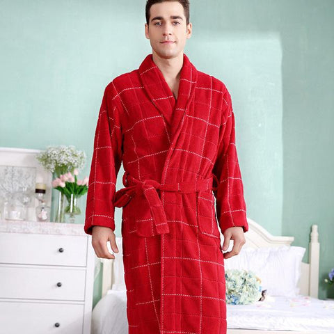 Cotton bathrobe Bride Men Thick Long sleepwear nightgown blanket towel Fleece soft Nightgown Pajamas Men's robe autumn winter