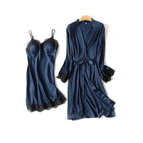 Pajamas Set Robe Hot Winter Sexy Lace Nightgowns Women Bathrobe Nighties Dress Long Sleeve Blouse Female Sleepwear Pijama