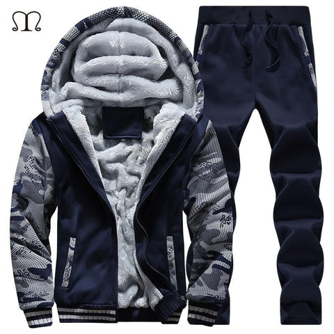 Winter Mens Warm Set Fleece Track suits for Men Tracksuit Brand Thicken Clothing Sudaderas Hombre Mens Suits Male Clothing D62