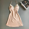 GUMPRUN 2019 Women Sexy Silk Satin Nightgown Sleeveless Nightdress V-neck Summer Lace Sexy Sleepwear Cozy Sling Lingerie