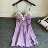 GUMPRUN 2019 Women Sexy Silk Satin Nightgown Sleeveless Nightdress V-neck Summer Lace Sexy Sleepwear Cozy Sling Lingerie
