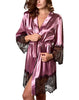 2017 New Hot Sexy Lingerie Silk Lace Black Kimono Intimate Sleepwear Robe Night Gown Black Purple Colors