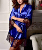 2017 New Hot Sexy Lingerie Silk Lace Black Kimono Intimate Sleepwear Robe Night Gown Black Purple Colors