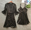 QWEEK Women Robe Sets 2 Pieces Sets Spring 2019 Sleepwear Robe Female Sexy Ladies Nightwear Home Clothes Casual Nightdress
