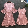 QWEEK Women Robe Sets 2 Pieces Sets Spring 2019 Sleepwear Robe Female Sexy Ladies Nightwear Home Clothes Casual Nightdress