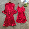 QWEEK Women Robe Sets 2 Pieces Sets Spring 2019 Sleepwear Robe Female Sexy Ladies Nightwear Home Clothes Casual Nightdress