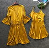 QWEEK Women Robe Sets 2 Pieces Sets Spring 2019 Sleepwear Robe Female Sexy Ladies Nightwear Home Clothes Casual Nightdress