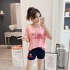 summer women Comfortable Pajamas Set long Sleeve Nightgown Cartoon printing Cute Sleepwear suit Girl short pants Pijama Mujer